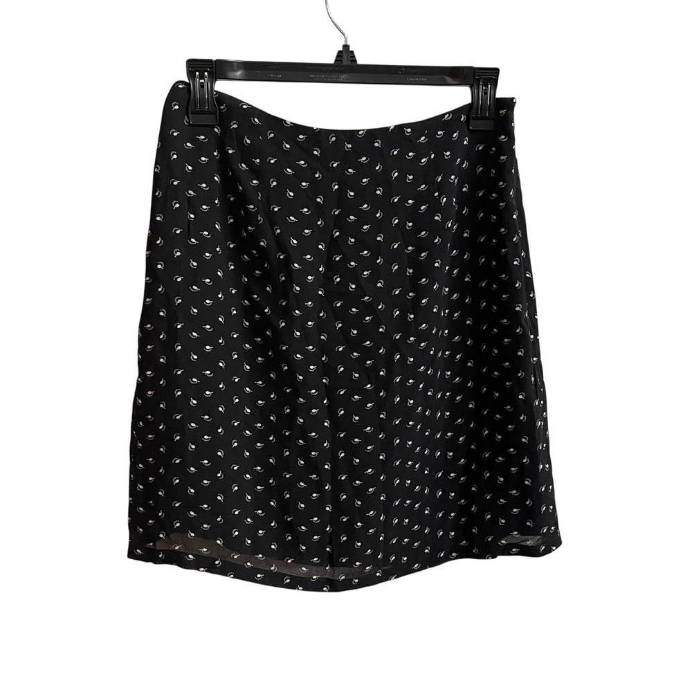 Ann Taylor Mini Skirt Womens 4 Black Print Dark Academia Rayon A-Line Office